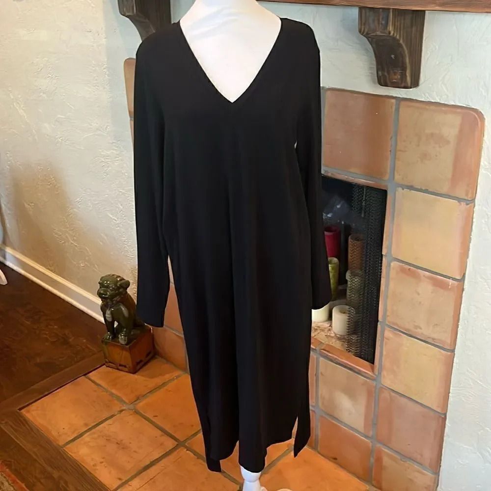 Universal Standard Black Long Sleeve Stretch Jersey Midi Dress, 10/12!
